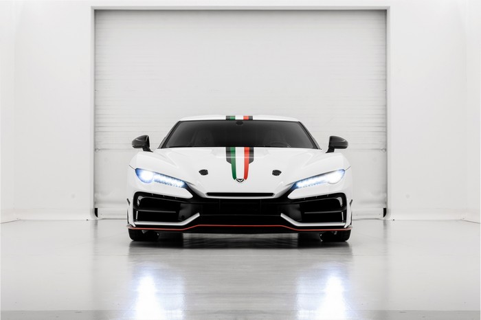 White Italdesign Zerouno with racing stripes
