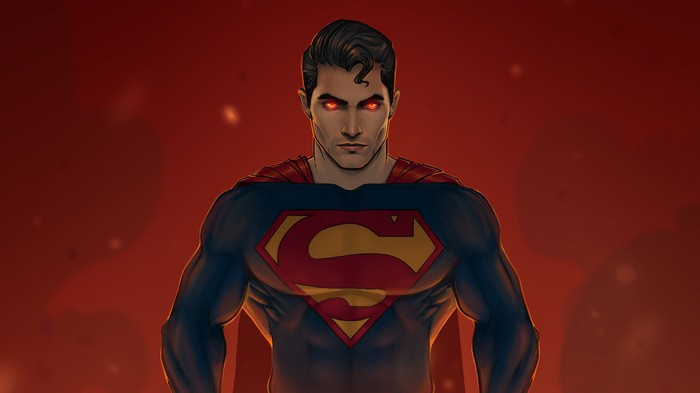 Superman with glowing red eyes