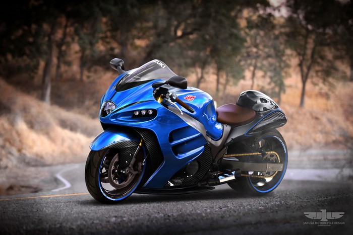Blue Suzuki Hayabusa Motorcycle Artwork
