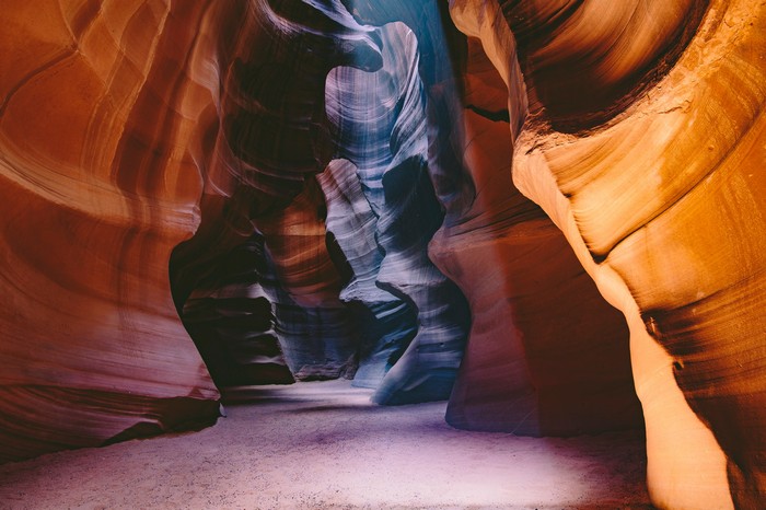 Antelope Canyon sandstone formations with light beams