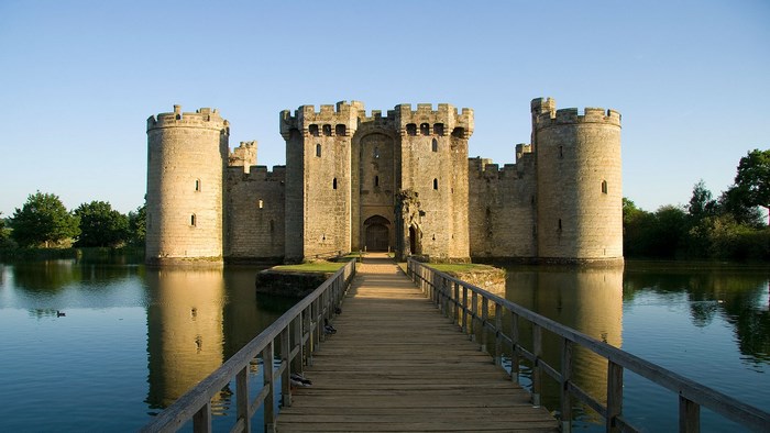 Castle with moat and wooden bridge