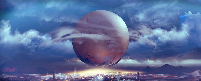 Destiny The Traveler over a city