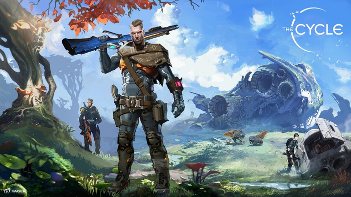 The Cycle game art with characters and spaceship wreckage