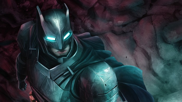Batman in Armored Suit in Cave