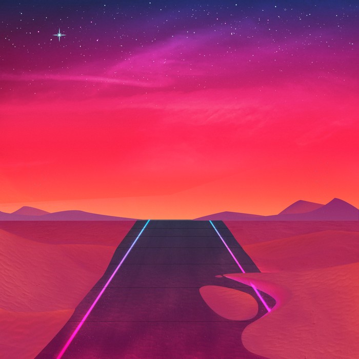 Minimalist Desert Road with Neon Lights