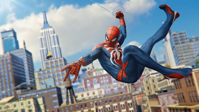 Spider-Man swinging through New York City