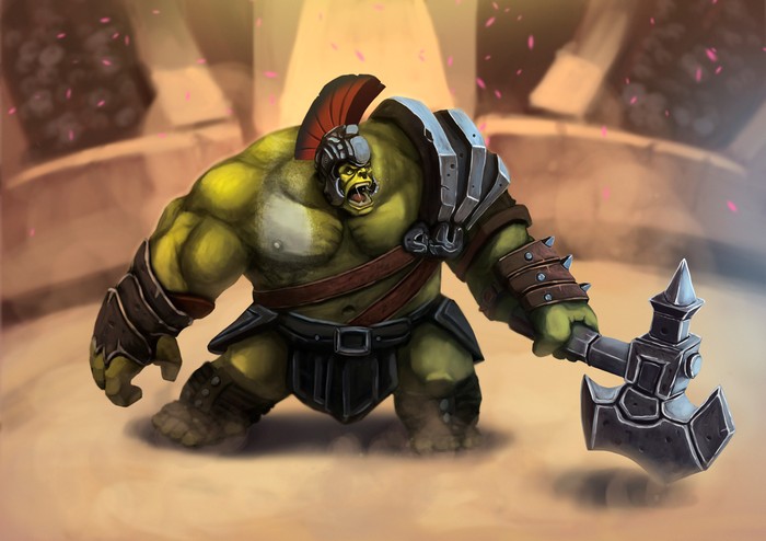 Hulk as a gladiator holding a hammer