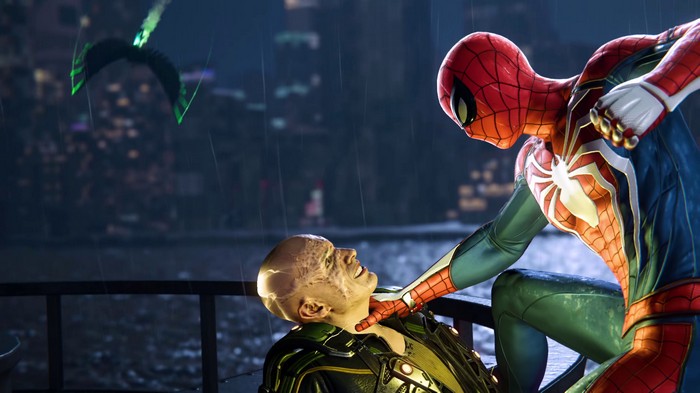 Spider-Man confronts Electro in the rain