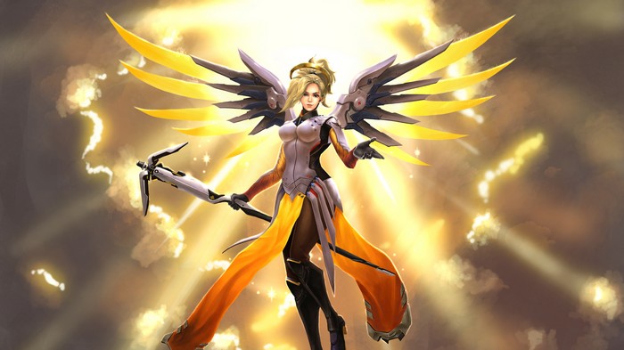 Mercy from Overwatch with glowing wings