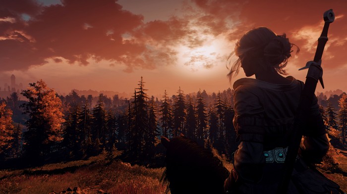 Ciri from The Witcher 3 at sunset
