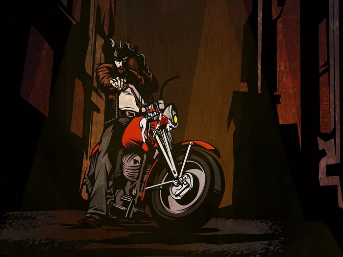 Man with helmet and motorcycle