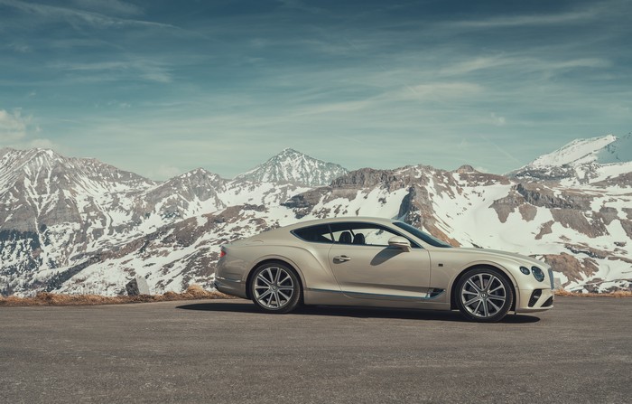 Bentley Continental GT parked on a mountain road