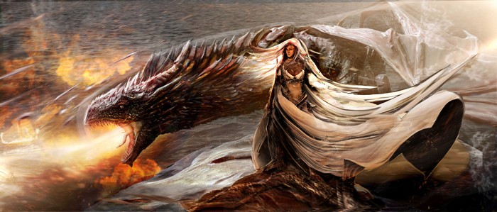 Daenerys Targaryen and Dragon Breathing Fire