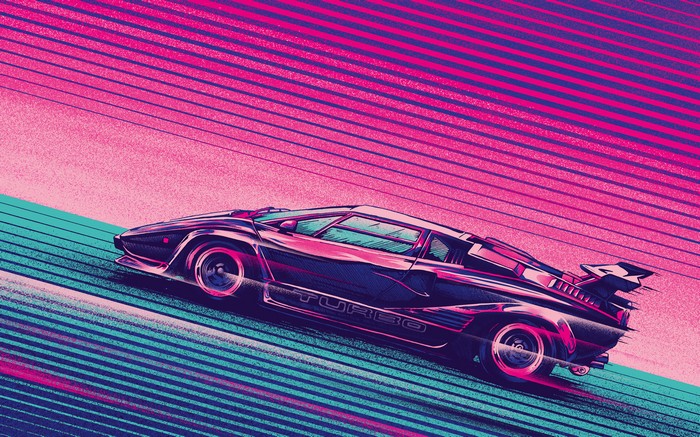 Retro Lamborghini Turbo Car on a Racetrack