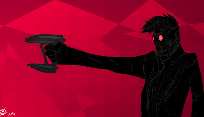 Star Lord holding a blaster gun
