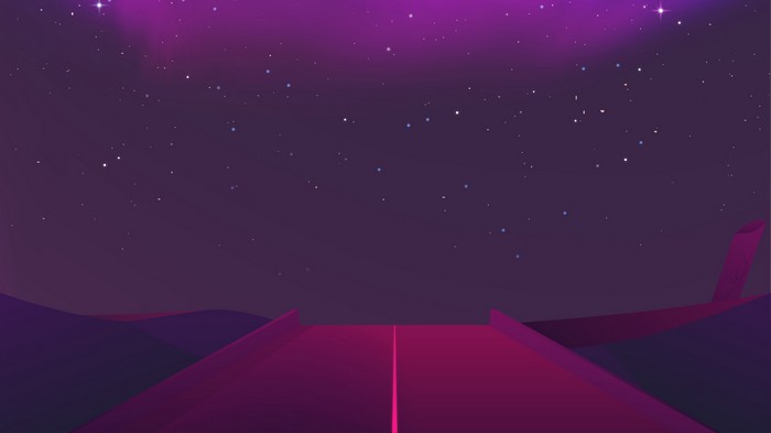 Minimalist digital art of a road under a starry sky