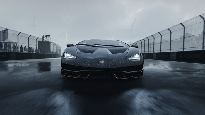Forza Motorsport 7 Lamborghini on a wet track