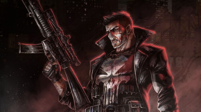 The Punisher holding a rifle