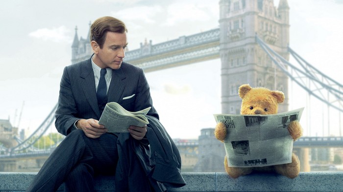 Christopher Robin and Winnie the Pooh Reading Newspapers