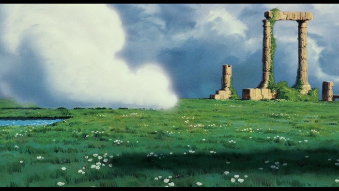 Castle in the Sky ruins in a grassy field