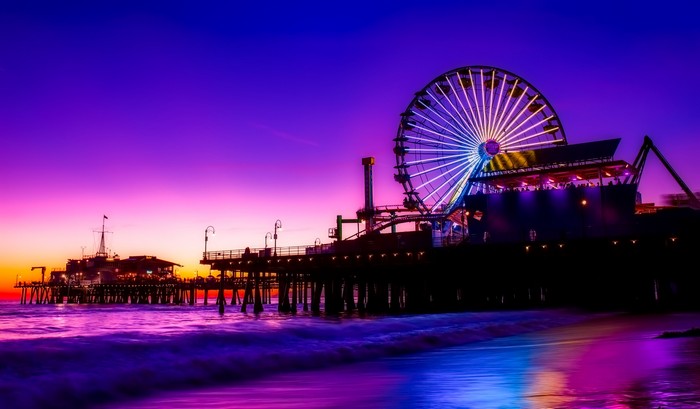 Santa Monica Pier Ferris Wheel at Sunset