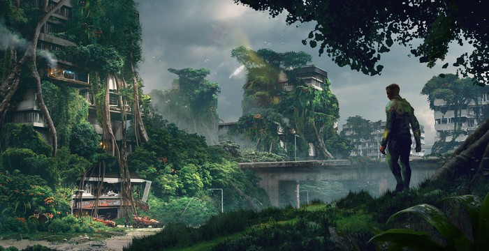 Post-apocalyptic City Overgrown with Lush Greenery from Rage 2