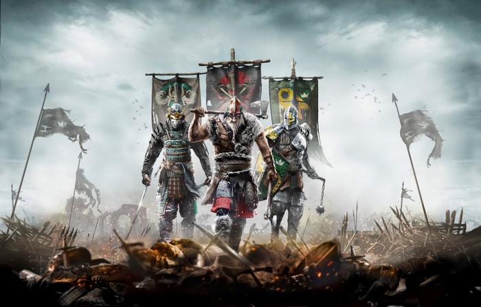 For Honor characters in a battlefield