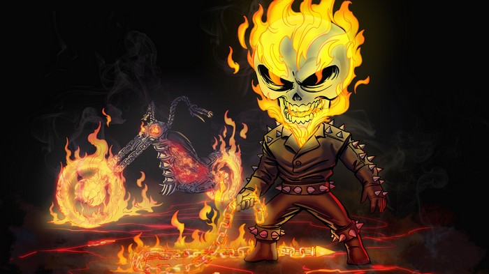 Ghost Rider and flaming motorcycle artwork