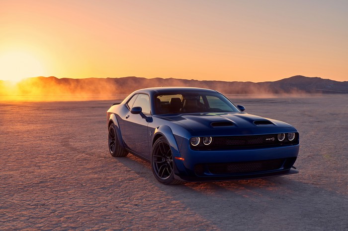 Dodge Challenger SRT Hellcat Widebody in desert at sunset