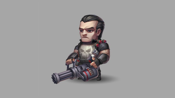 The Punisher holding a minigun