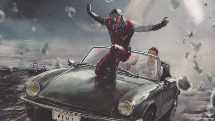 Ant-Man and The Wasp in a car