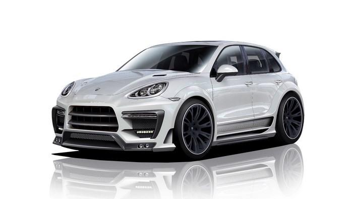 White Porsche Cayenne with custom body kit