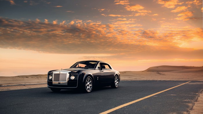 Rolls-Royce Sweptail in the Desert at Sunset