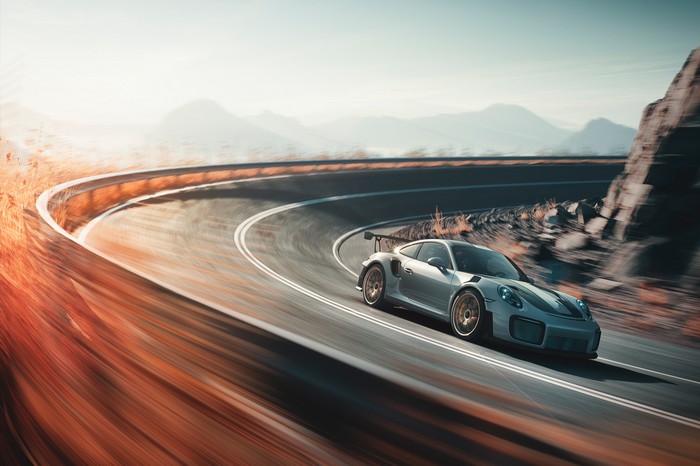 Porsche 911 GT2 RS on a winding mountain road