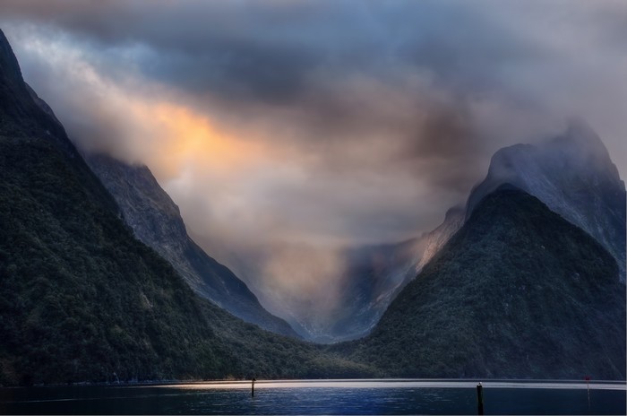 Valley with mountains and clouds in New Zealand 4K