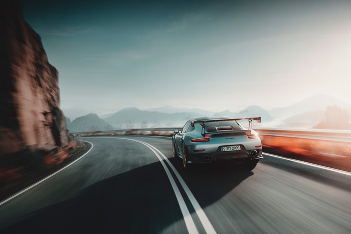 Porsche 911 GT2 RS driving on a mountain road