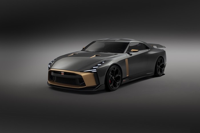 Nissan GT-R50 concept car in dark grey and gold