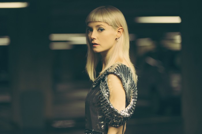 Lydia Wilson in a metallic dress