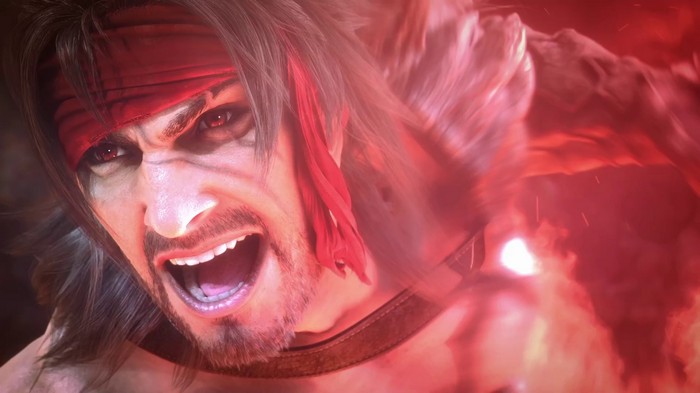 Final Fantasy character with red bandana and glowing eyes