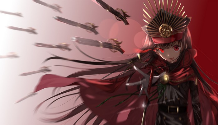 Anime girl with red eyes and military uniform
