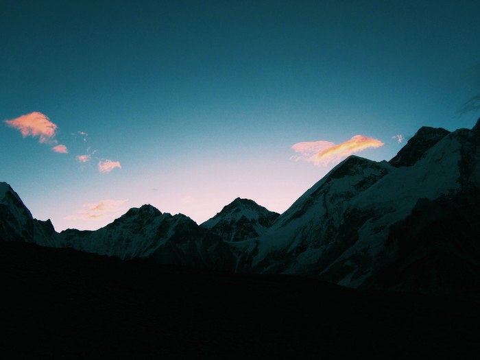 Snow-capped mountains in Nepal at dusk