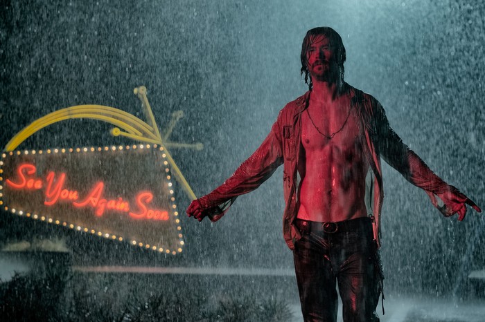 Chris Hemsworth in the rain at Bad Times at the El Royale