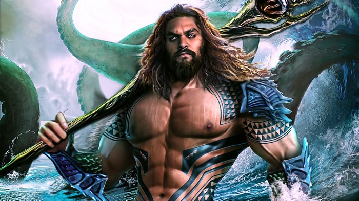 Powerful Digital Artwork of Aquaman with Trident