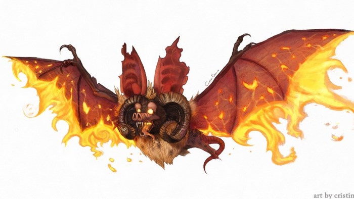 Fiery Bat Creature with Ram Horns