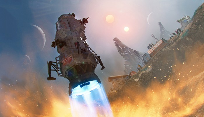 The Expanse spaceship launching from alien planet
