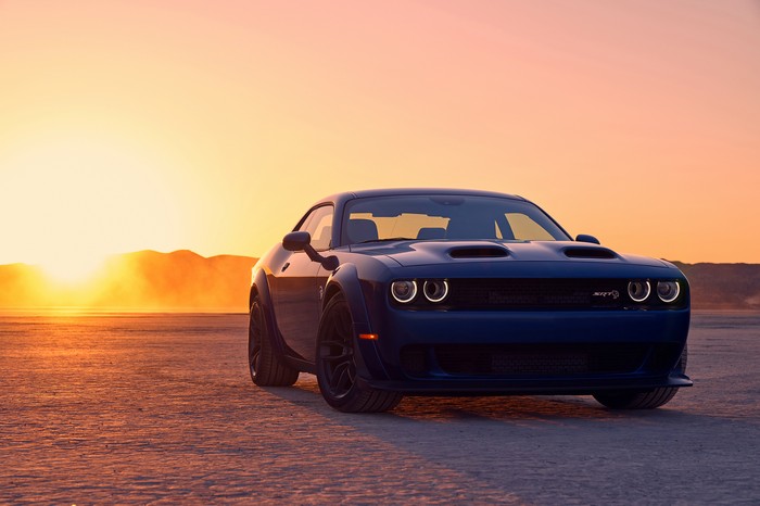 Dodge Challenger SRT Hellcat Widebody in desert at sunset