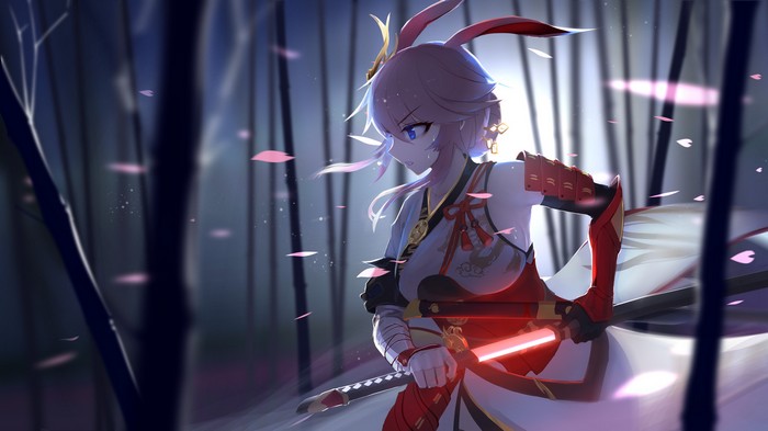 Honkai Impact Anime Warrior Girl with Red Sword