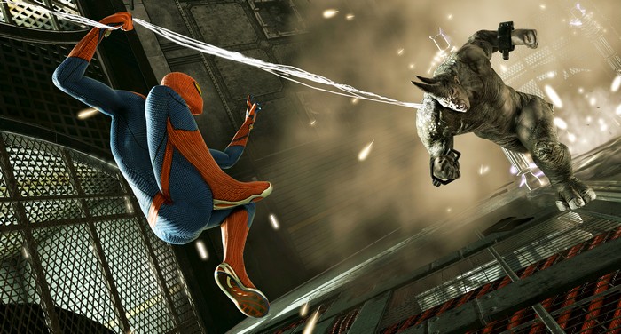 Spider-Man fights Rhino in a battle