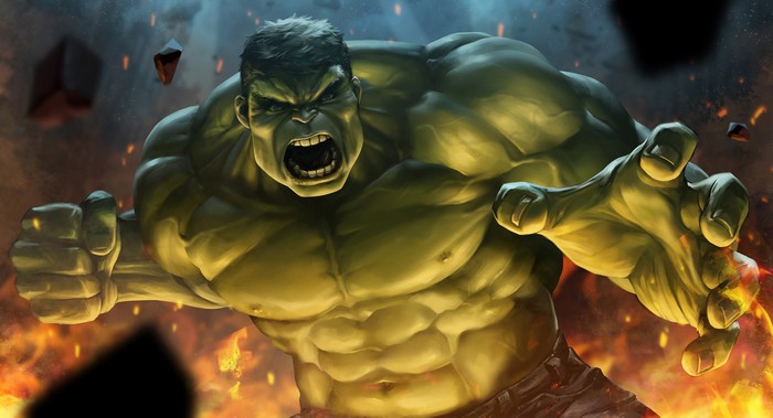 The Hulk roaring with his fists outstretched