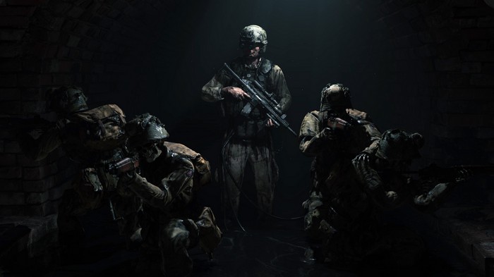Death Stranding soldiers in a dark tunnel